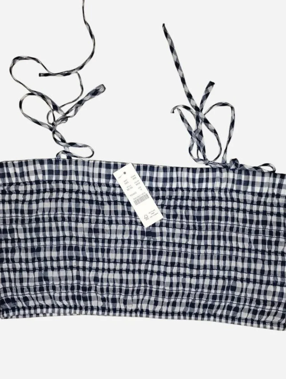 J.Crew Smocked Gingham Tie-Strap Crop Top - Navy / White - Size Small